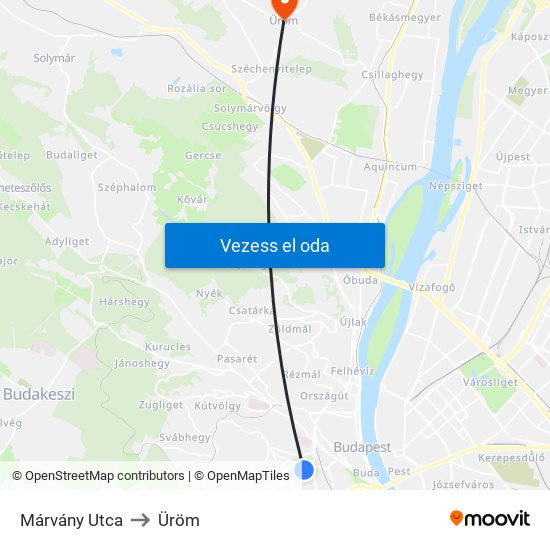 Márvány Utca to Üröm map