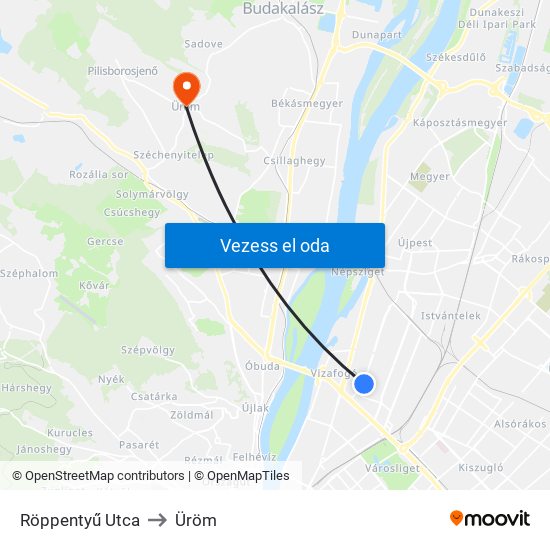 Röppentyű Utca to Üröm map