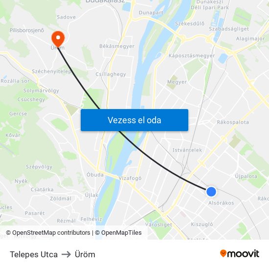 Telepes Utca to Üröm map