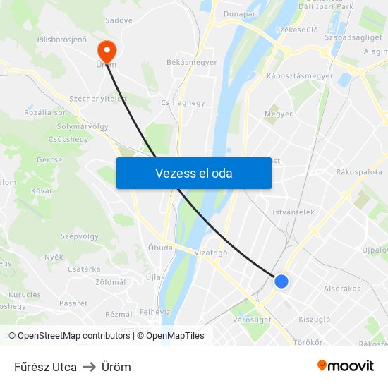Fűrész Utca to Üröm map