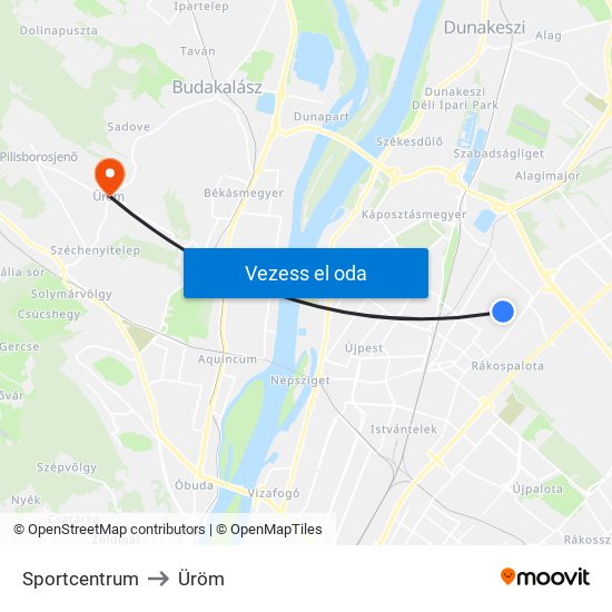 Sportcentrum to Üröm map