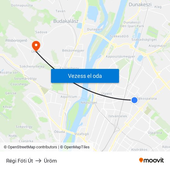 Régi Fóti Út to Üröm map