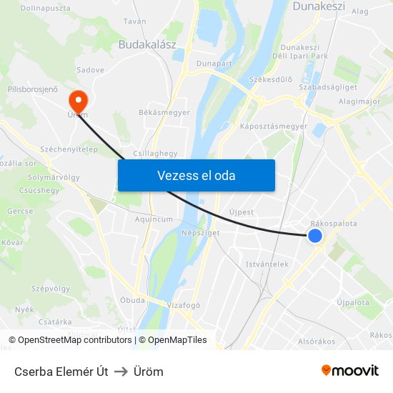 Cserba Elemér Út to Üröm map