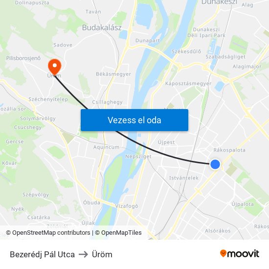 Bezerédj Pál Utca to Üröm map
