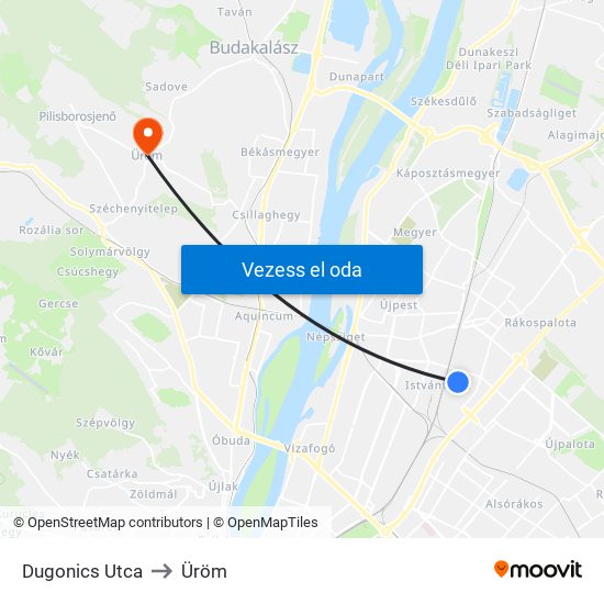 Dugonics Utca to Üröm map