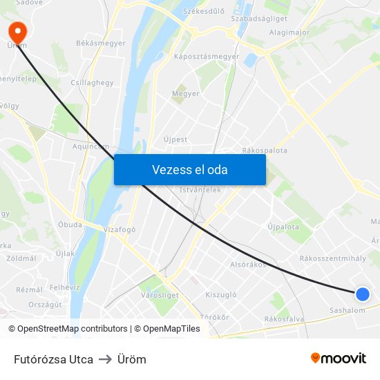 Futórózsa Utca to Üröm map