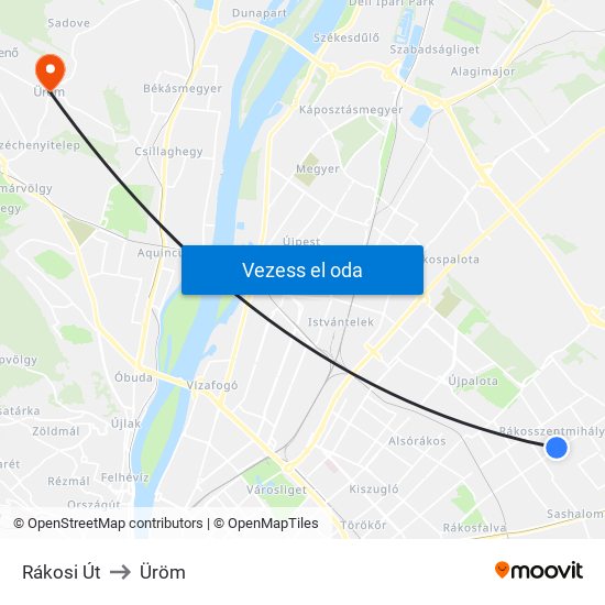 Rákosi Út to Üröm map