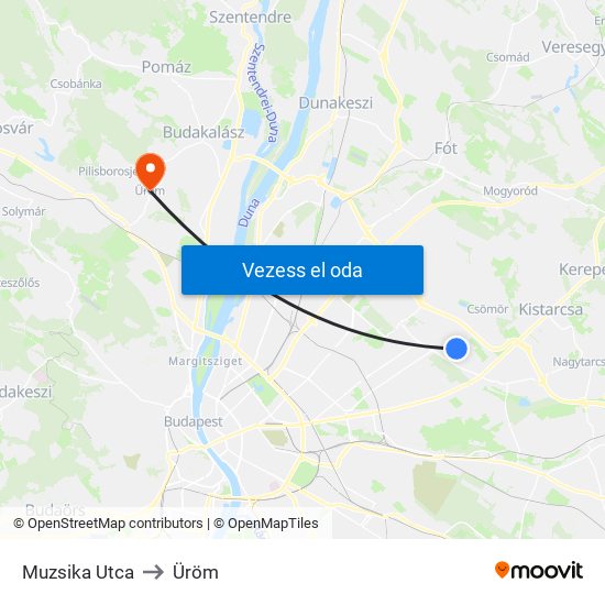 Muzsika Utca to Üröm map