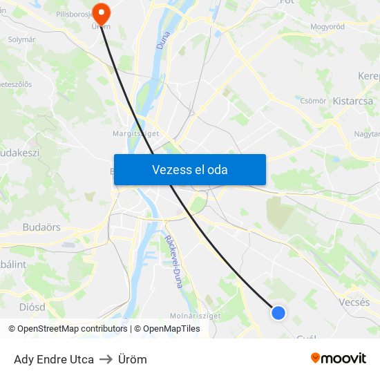 Ady Endre Utca to Üröm map