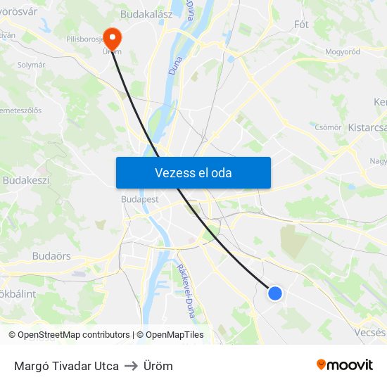 Margó Tivadar Utca to Üröm map