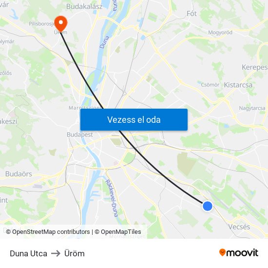 Duna Utca to Üröm map