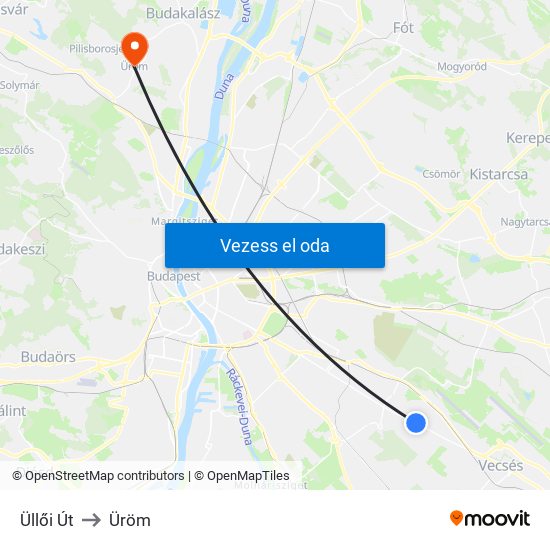 Üllői Út to Üröm map
