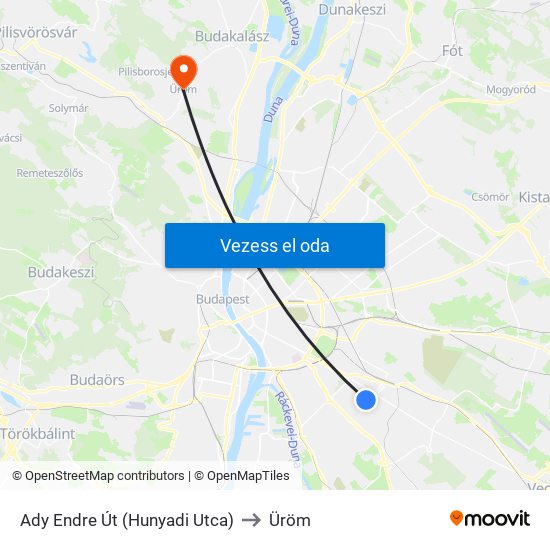Ady Endre Út (Hunyadi Utca) to Üröm map