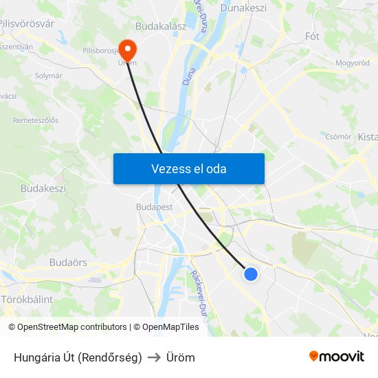 Hungária Út (Rendőrség) to Üröm map