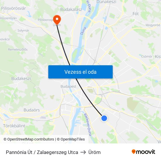 Pannónia Út / Zalaegerszeg Utca to Üröm map
