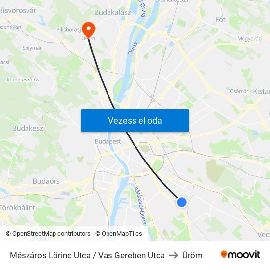 Mészáros Lőrinc Utca / Vas Gereben Utca to Üröm map