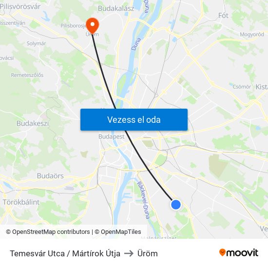 Temesvár Utca / Mártírok Útja to Üröm map