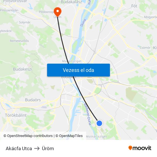 Akácfa Utca to Üröm map