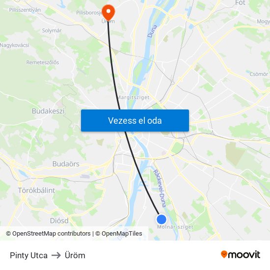 Pinty Utca to Üröm map