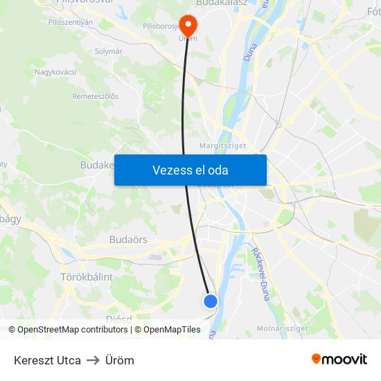 Kereszt Utca to Üröm map