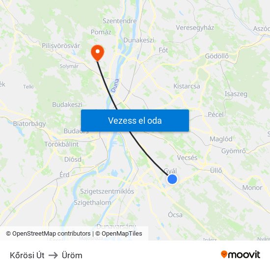 Kőrösi Út to Üröm map