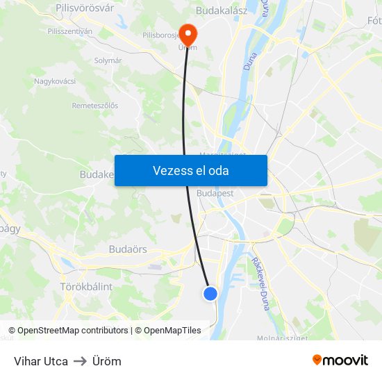 Vihar Utca to Üröm map