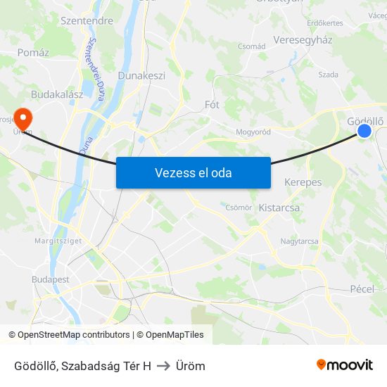 Gödöllő, Szabadság Tér H to Üröm map