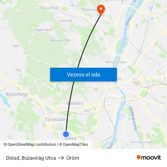 Diósd, Búzavirág Utca to Üröm map