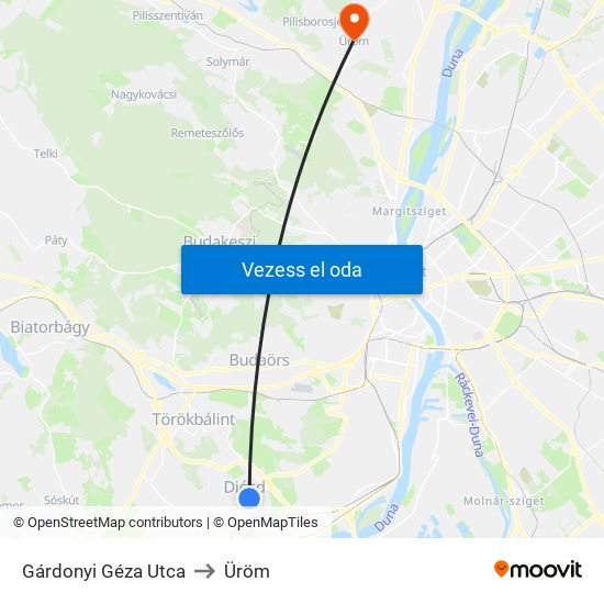 Gárdonyi Géza Utca to Üröm map