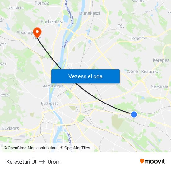Keresztúri Út to Üröm map