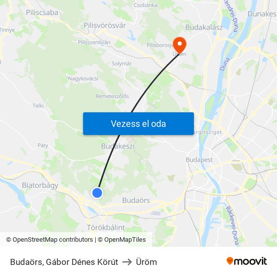 Budaörs, Gábor Dénes Körút to Üröm map