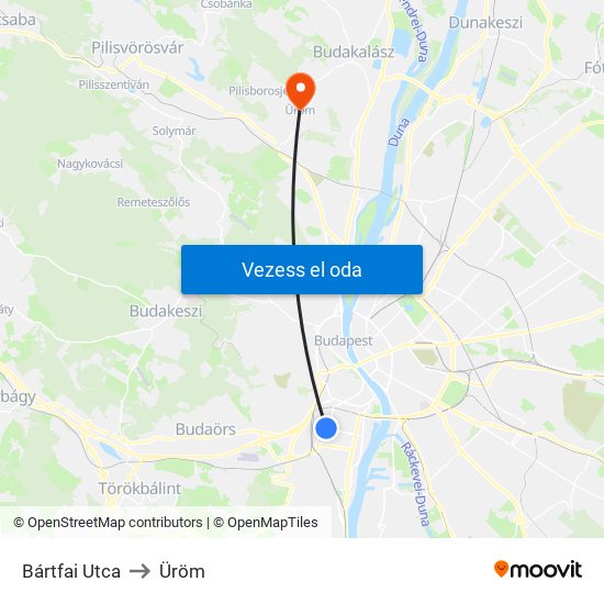 Bártfai Utca to Üröm map