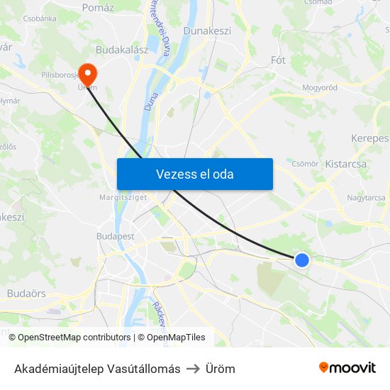 Akadémiaújtelep Vasútállomás to Üröm map