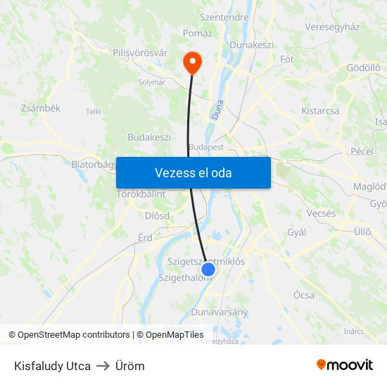 Kisfaludy Utca to Üröm map