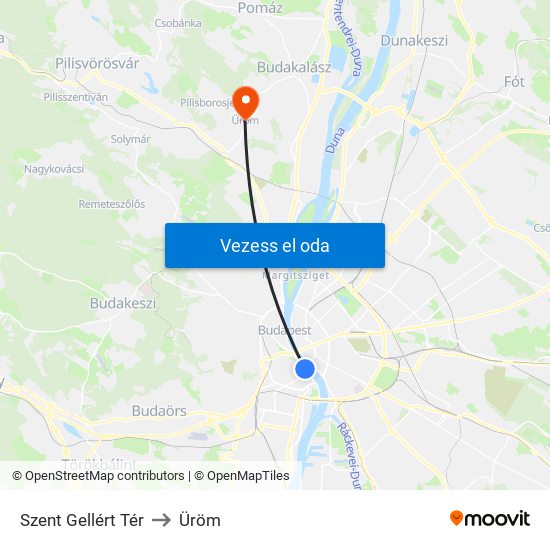 Szent Gellért Tér to Üröm map