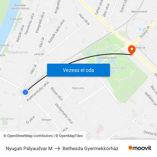 Nyugati Pályaudvar M to Bethesda Gyermekkórház map