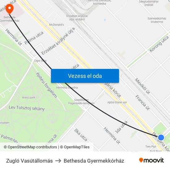 Zugló Vasútállomás to Bethesda Gyermekkórház map