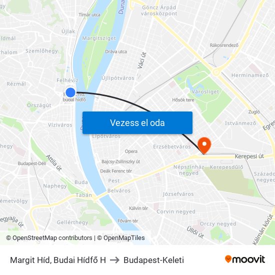 Margit Híd, Budai Hídfő H to Budapest-Keleti map