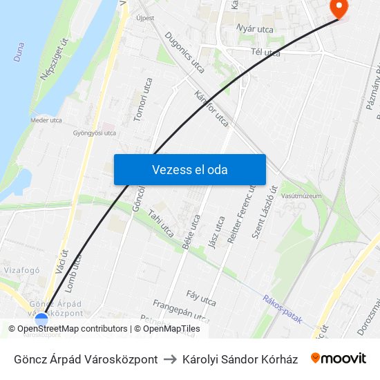 Göncz Árpád Városközpont to Károlyi Sándor Kórház map