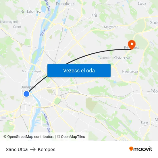 Sánc Utca to Kerepes map