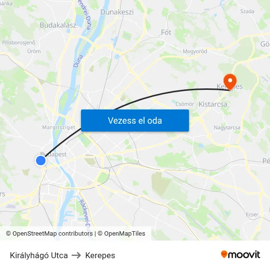 Királyhágó Utca to Kerepes map