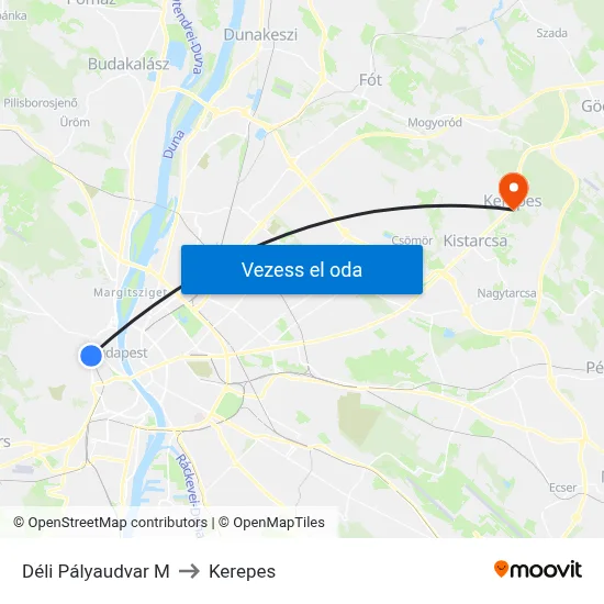 Déli Pályaudvar M to Kerepes map