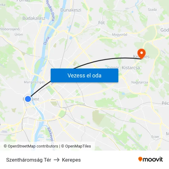 Szentháromság Tér to Kerepes map