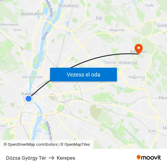 Dózsa György Tér to Kerepes map