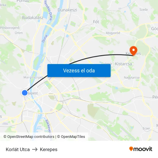 Korlát Utca to Kerepes map