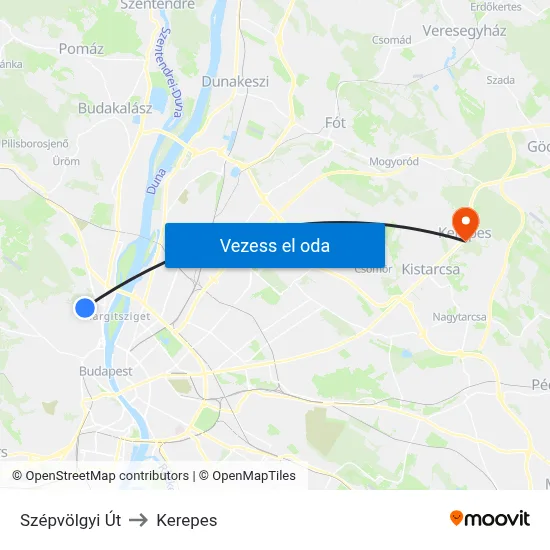 Szépvölgyi Út to Kerepes map