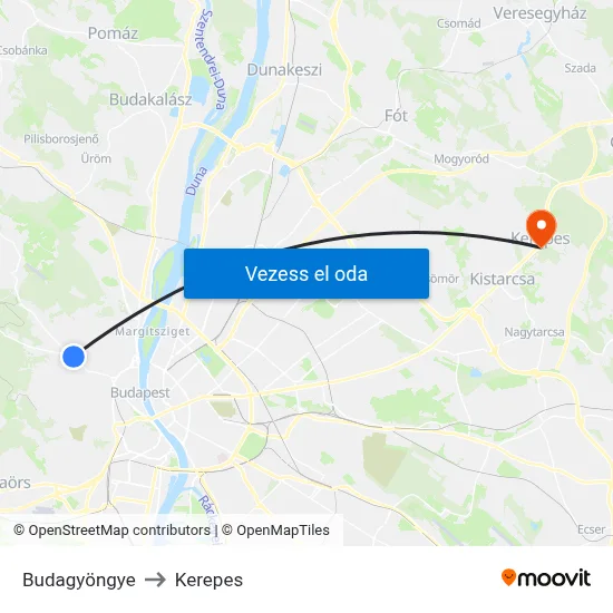 Budagyöngye to Kerepes map
