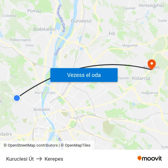 Kuruclesi Út to Kerepes map