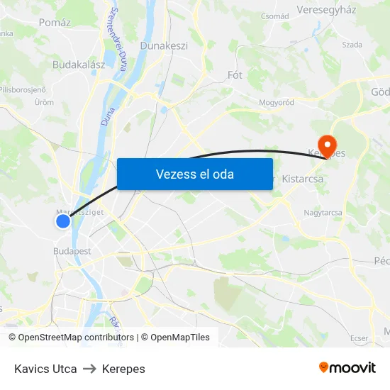 Kavics Utca to Kerepes map