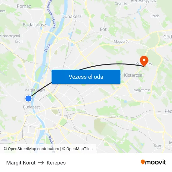 Margit Körút to Kerepes map